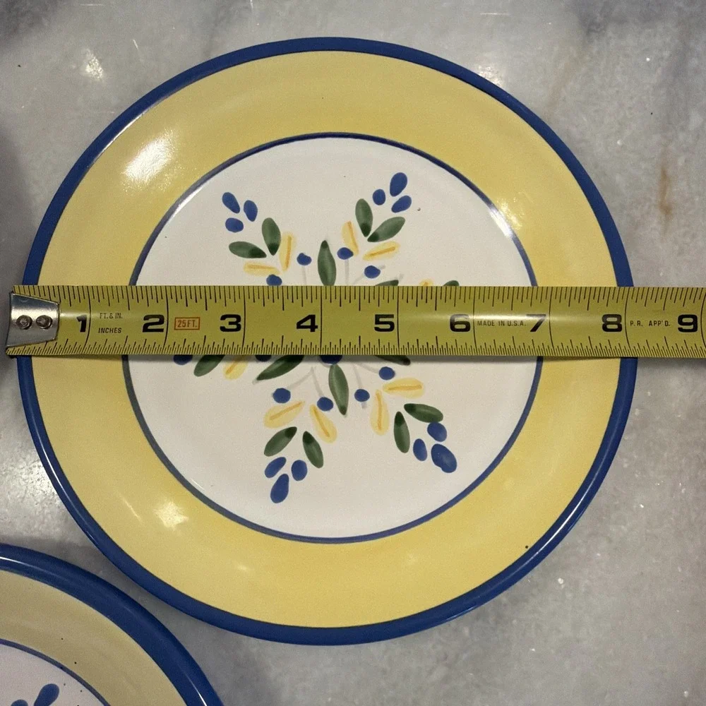 SET OF‎ 3 SOLIMAR PIER 1 SALAD PLATES BLUE FLOWERS AND YELLOW BAND GW994